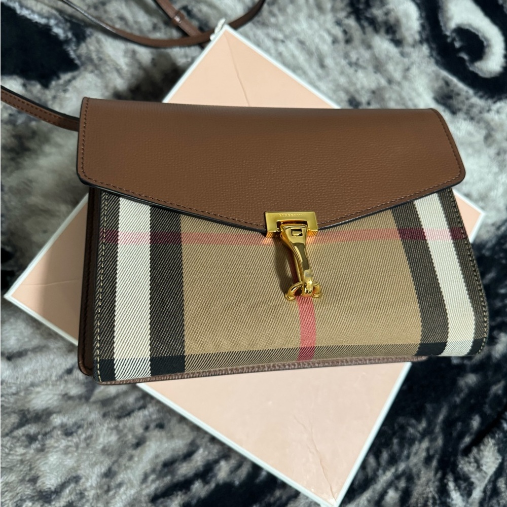 Burberry Brown and Tan Crossbody Bag with Signature Check